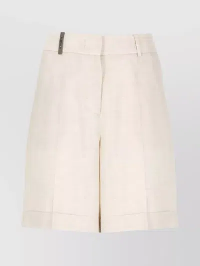 PESERICO LINEN BLEND HIGH WAIST SHORTS WITH LEATHER DETAIL
