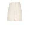 Peserico High Waist Cotton Shorts With Leather Detail In Neutral