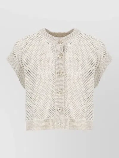 Peserico Linen Blend Sleeveless Knit Sequin Vest In Neutral