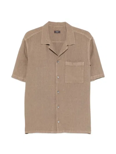 Peserico Linen Camp-collar Shirt In Brown