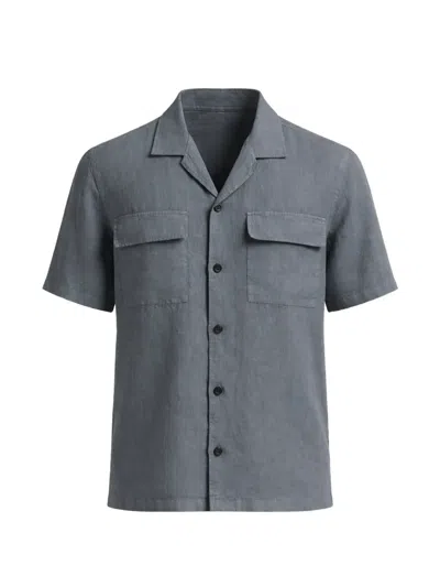 Peserico Linen Camp-collar Shirt In Gray
