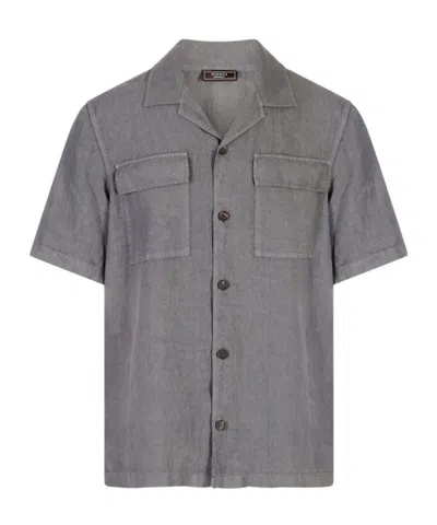 Peserico Linen Camp-collar Shirt In Gray