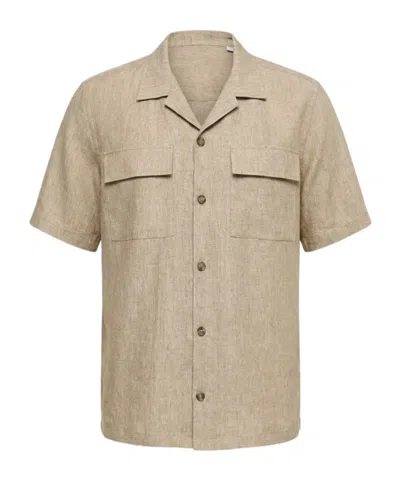 Peserico Linen Canvas Camp Shirt In Brown