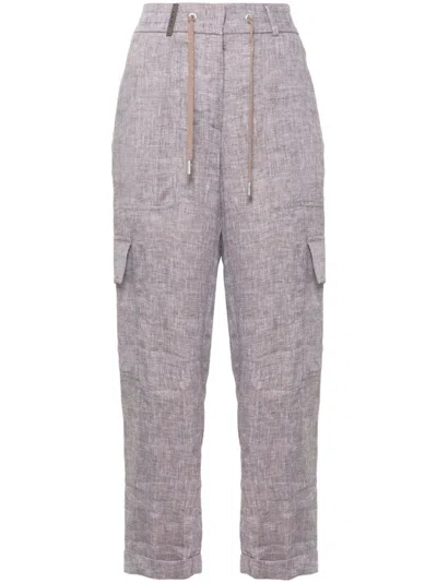Peserico Linen Cargo Pants In Neutrals