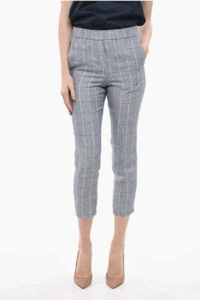 Peserico Linen Chinos Pants With Windowpane Pattern In Gray