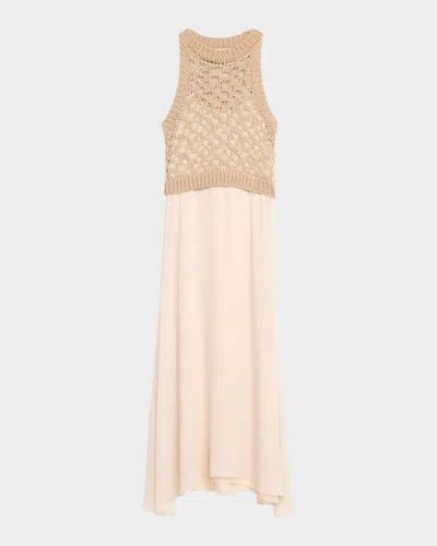 Peserico Linen, Cotton And Lurex Long Sleeveless Dress In Neutral