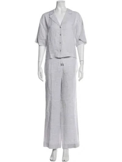Pre-owned Peserico Linen Crystal Embellishments Pant Set W/ Tags In Gray