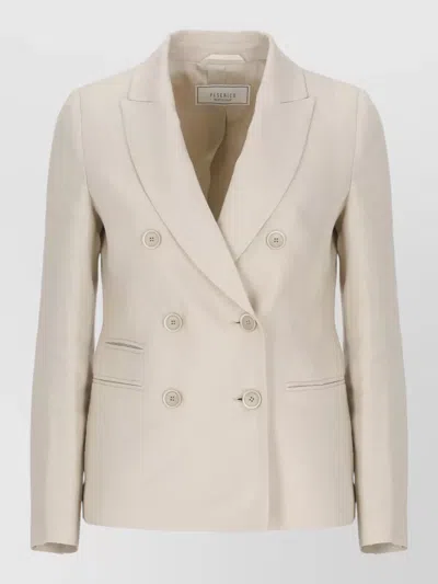 Peserico Linen Double Breasted Blazer Peak Lapel In Neutral