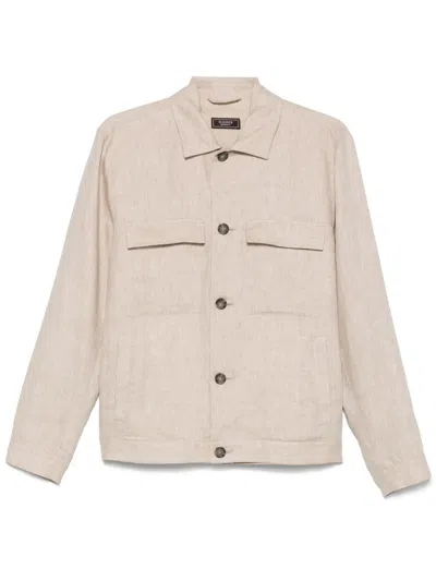 Peserico Linen Gabardine Overshirt In Beige