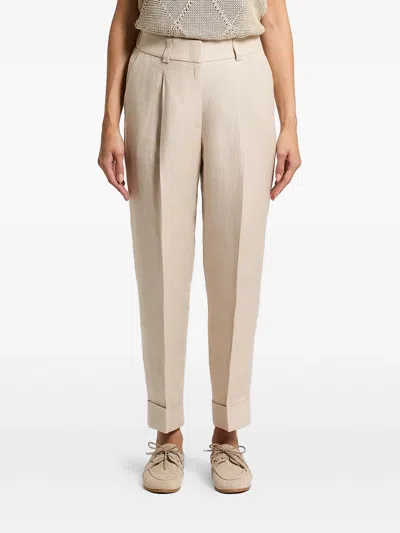 Peserico Linen Gabardine Pleated Trousers In Multi