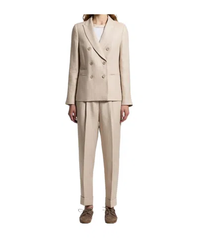 Peserico Linen Gabardine Trousers In Nude