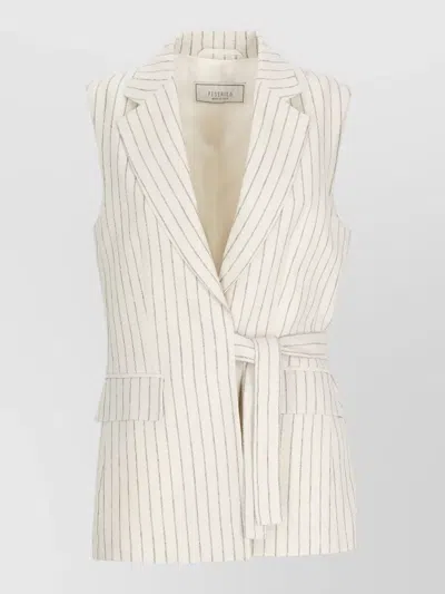 Peserico Linen Gilet Sleeveless Striped Lapel Pockets In White