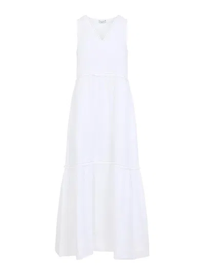 Peserico White Solid V Neck Maxi Dress