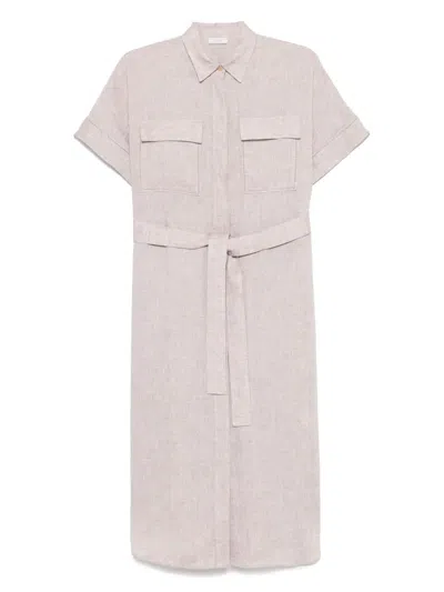 Peserico Linen Midi Dress In Neutrals