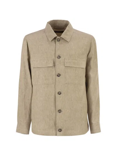 Peserico Lightweight Pure Linen Jacket With Patch Pockets In Neutral