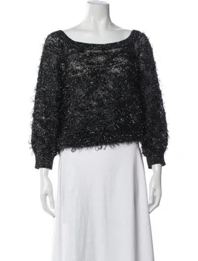 Pre-owned Peserico Linen Scoop Neck Sweater In Black