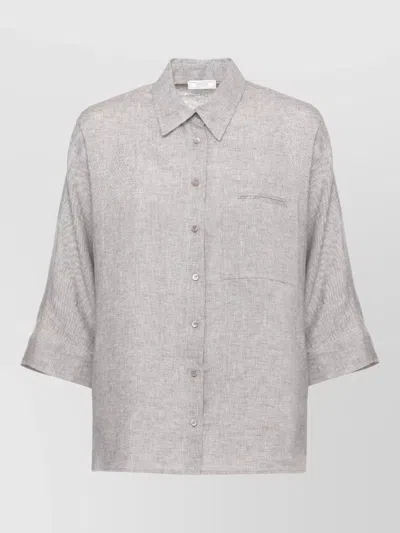 Peserico Linen Shirt Collar Neckline Three Quarter Sleeves In Gray