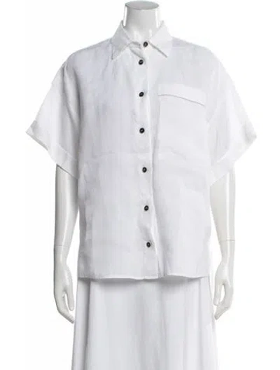 Pre-owned Peserico Linen Short Sleeve Button-up Top In White