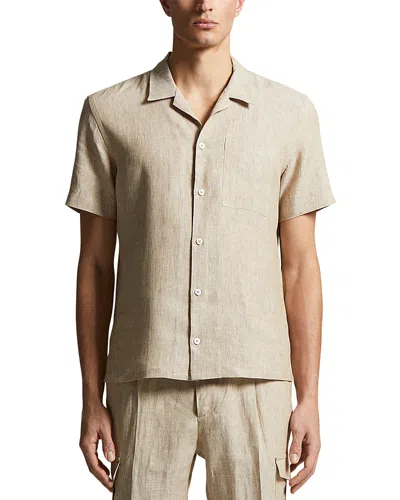 Peserico Linen Short Sleeve Camp Shirt In Brown
