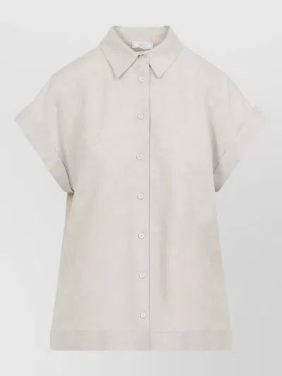 Peserico Linen Short Sleeve Shirt Rolled Cuffs In Neutral