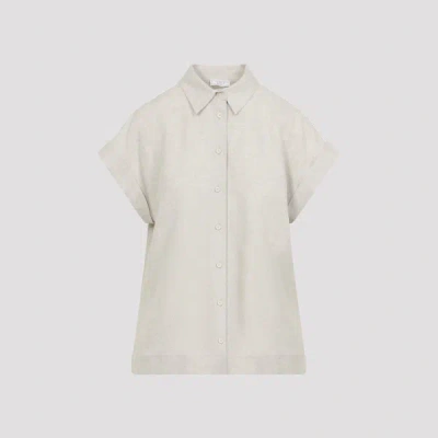 Peserico Linen Short Sleeve Shirt Rolled Cuffs In Neutral