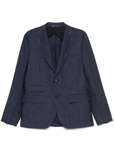 Peserico Linen Single-breasted Blazer In Blue