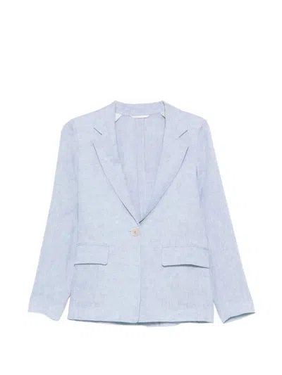 Peserico Linen Single-breasted Blazer In Blue