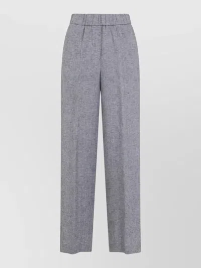 Peserico Linen Straight Leg Trousers Back And Side Pockets In Gray