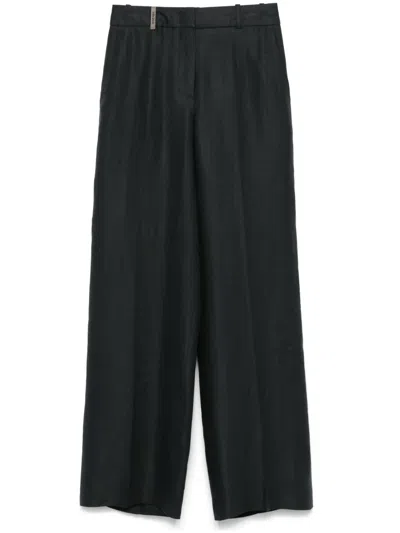 Peserico Linen Straight-leg Trousers In Blue