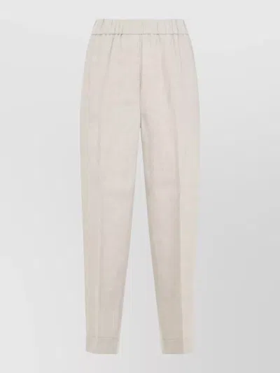 Peserico Linen Straight Leg Trousers Piped Rolled Hem In Neutral