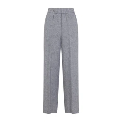 Peserico Linen Straight Pants In Gray