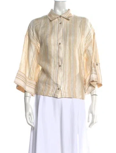 Pre-owned Peserico Linen Striped Button-up Top In Neutrals