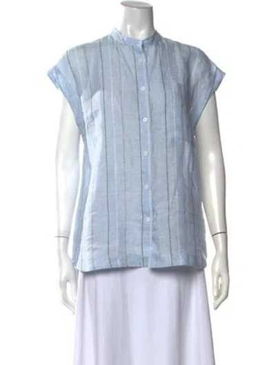 Pre-owned Peserico Linen Striped Top In Blue