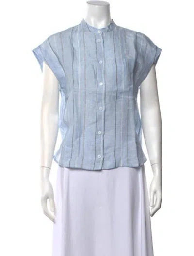 Pre-owned Peserico Linen Striped Top In Blue