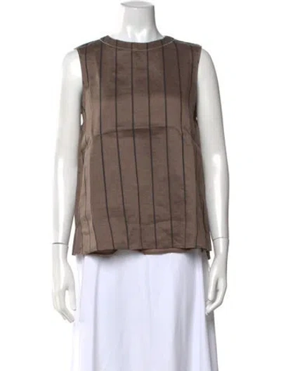 Pre-owned Peserico Linen Striped Top In Brown