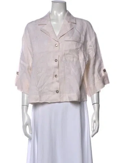 Pre-owned Peserico Linen Three-quarter Sleeve Button-up Top In Neutrals