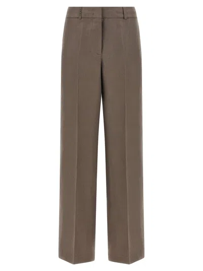Peserico Linen Trousers In Brown