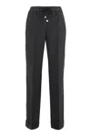 Peserico Linen Trousers With Cuffed Hem And Drawstring Waist In Black