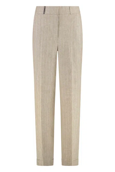 Peserico Linen Trousers In Beige