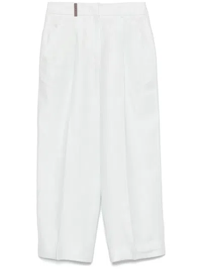 Peserico Linen Cropped Tailored Trousers In Blue