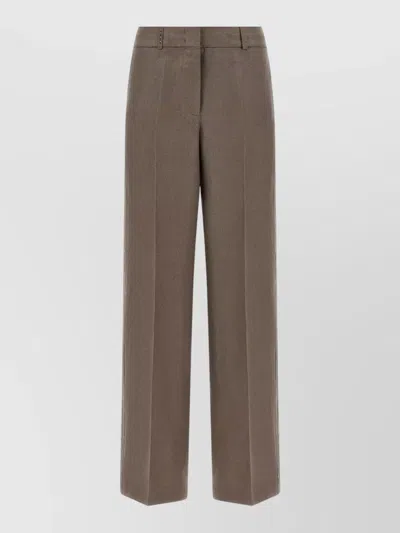 Peserico Linen Trousers Front Crease Belt Loops In Brown