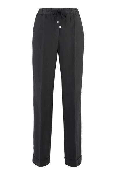 Peserico Cuffed Linen Trousers In Black