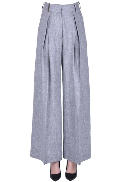 Peserico Linen Trousers With Darts In Grey