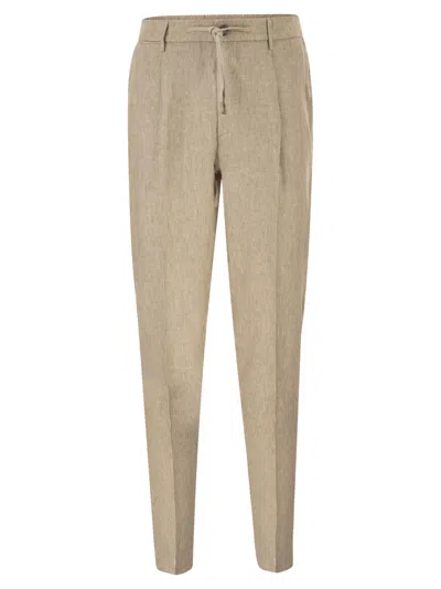 Peserico Linen Trousers With Drawstring Waist And Tailored Silhouette In Neutral