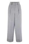 Peserico Linen Trousers With Striped Pattern In Gray