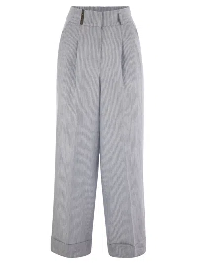 PESERICO LINEN TROUSERS WITH STRIPED PATTERN