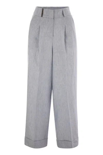 PESERICO PESERICO LINEN TROUSERS WITH STRIPED PATTERN