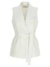 Peserico Linen Waistcoat Sleeveless Belted Notch Lapel In White
