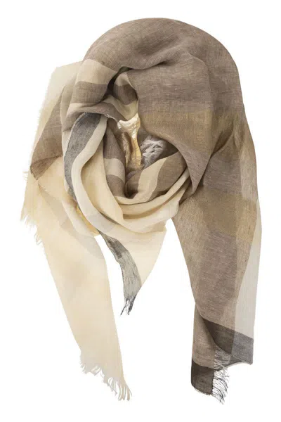 Peserico Linen, Viscose And Lurex Blend Bob Scarf In Earthenware