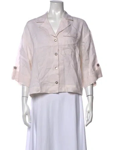 Pre-owned Peserico Linen V-neck Button-up Top In Pink